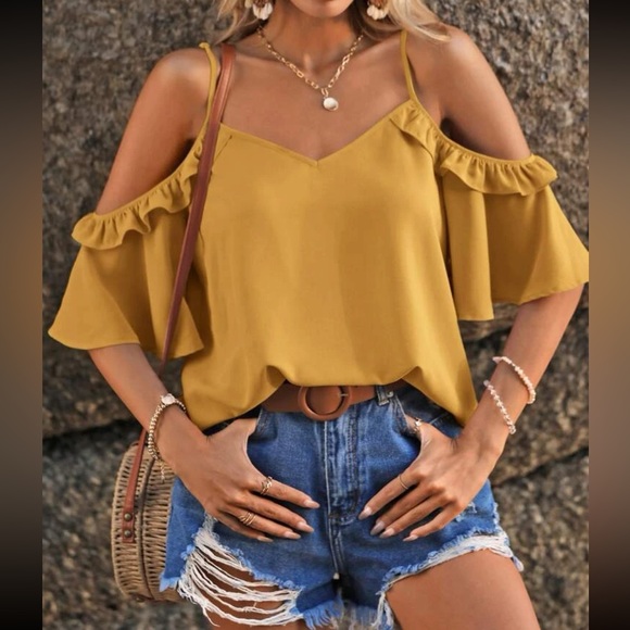 Boho ruffle sleeves cold shoulder dress